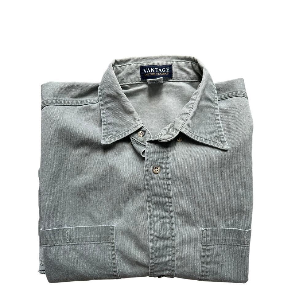 Men's L Vintage Sage Green Button-Down Shirt 100% Cotton USA Made